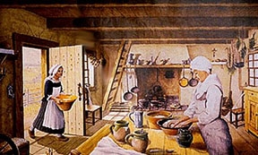 Interior replica of Acadian dwelling at Belle Isle, Nova Scotia